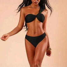 Women's Solid Color One-Shoulder Two-Piece Bikini Swimsuit Set