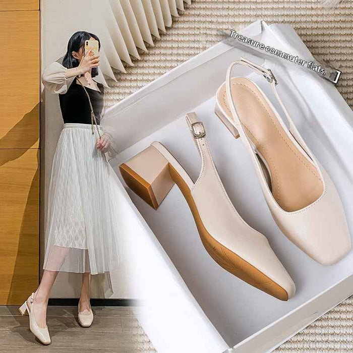 Sandales fermées pour femmes style français, talon moyen à épais, style estival