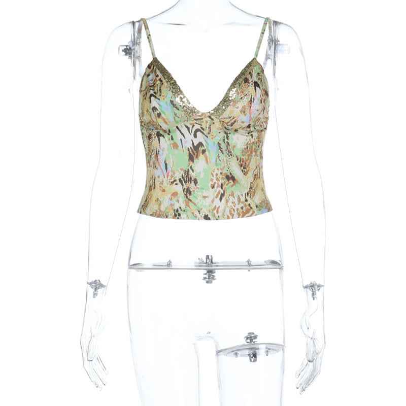 Floral Sequin Print Camisole Womens