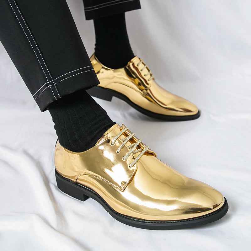 Mens Casual Pointed-toe Glossy Leather Shoes In British Style