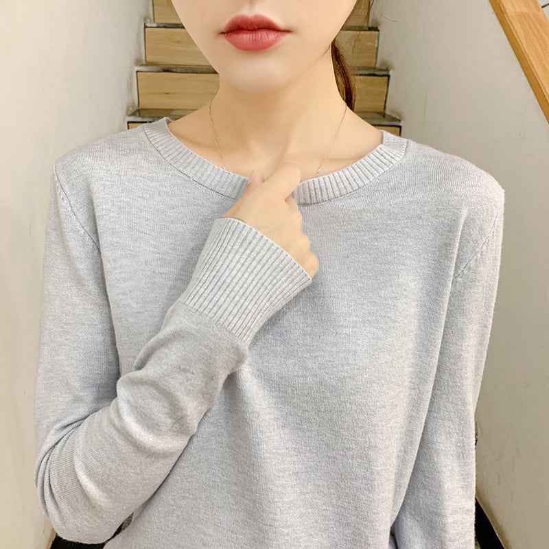 Womens Long-sleeve Knitted Pullover With A Crew Neck Lightweight Sweater Top