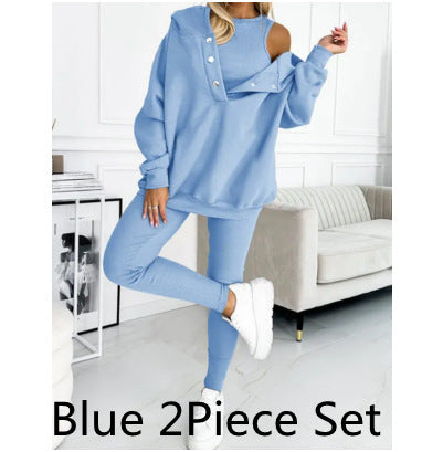 Women's Solid Color Vest Hoodie And Pants Set by Mirlaine Univers