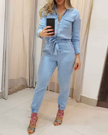 Women's New Blue Zipper One-piece Trousers