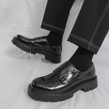 Men's Thick Bottom Horsebit Buckle Slip On Loafers Big Head Leather Shoes