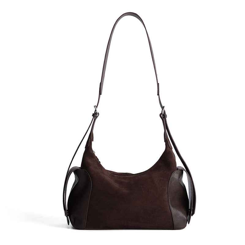 Vintage Boston Bag With Frosted Cowhide And Large Capacity Shoulder Bag