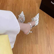 2026 Summer New Women's Polka Dot Pointed Toe High Heels, Bow Backless Mule Sandals, Slim Heel Closed Toe Slide Sandals For Women