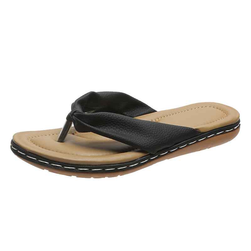 Clip Toe Bow Slippers Summer Flat Beach Shoes Flip Flops Sandals For Women