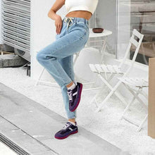 Casual All-Match Trousers Straight-Leg Pants Elastic Waist Womens Jeans