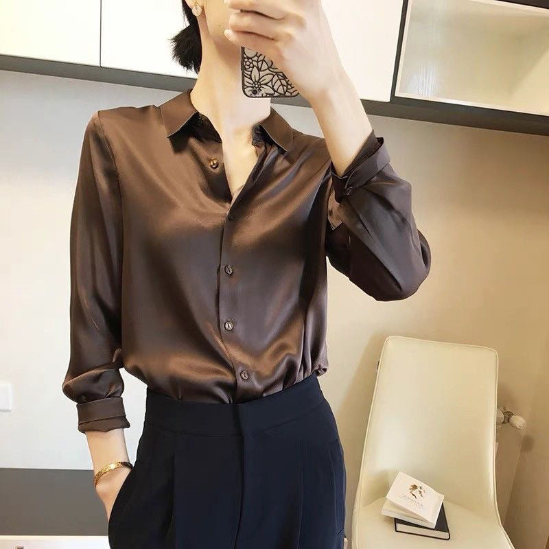 Women's Long-sleeved Satin Shirt by Mirlaine Univers