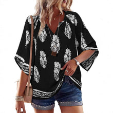V-neck Printed Bohemian Country-Style Casual Loose Summer Top