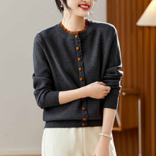 Ribbed Trim Contrast-Colored Crew-Neck Knit Sweater Womens Long Sleeve