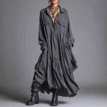 Artistic Retro Loose Pleated Long-Sleeve Shirt Dress