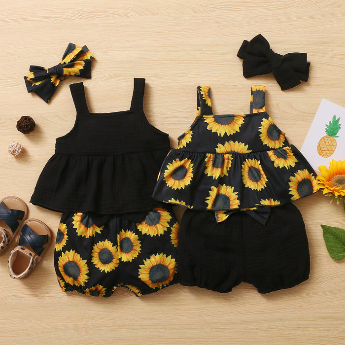 Newborn Baby Girls Summer Clothes Set Hairband Print Cute