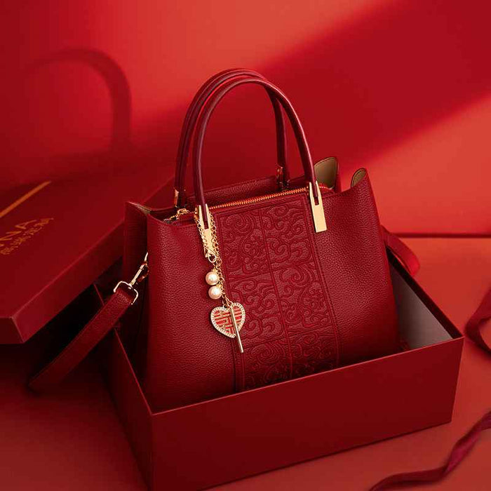 Embroidered Red High-Capacity Tote Bag
