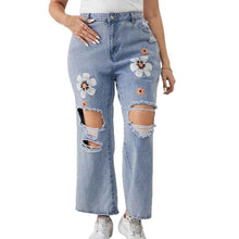 Plus-size Printed Ripped Flared Jeans For Women