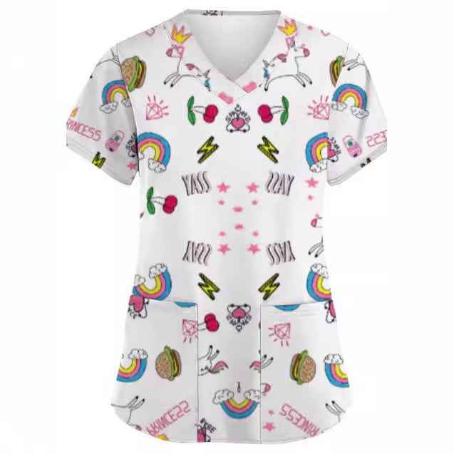 Summer Casual New Women's V-neck Cloth For Nursing Workers Short Sleeve