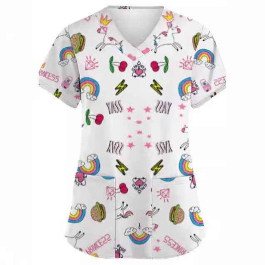 Summer Casual New Women's V-neck Cloth For Nursing Workers Short Sleeve