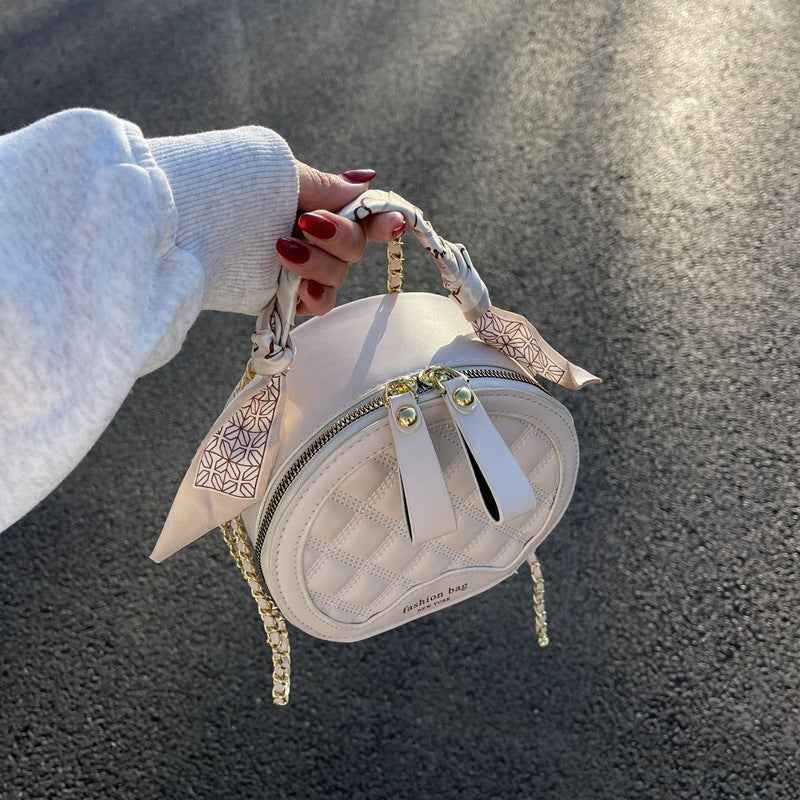Small Round Diamond-patterned Embroidered Women's Bag