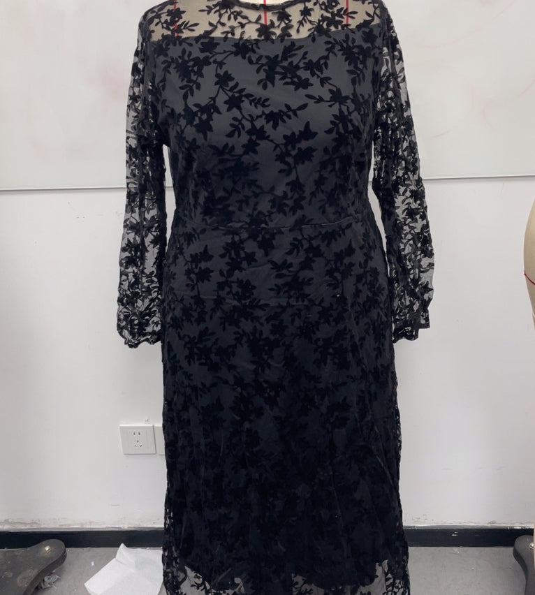 Womens Square-Neck Lace Jacquard Long-Sleeve Dress With Ties by Mirlaine Univers