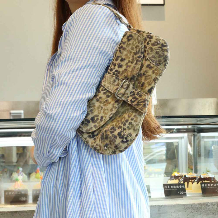 Womens Distressed Leopard-print Underarm Bag Asymmetric Single-shoulder