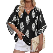 V-neck Printed Bohemian Country-Style Casual Loose Summer Top by Mirlaine Univers