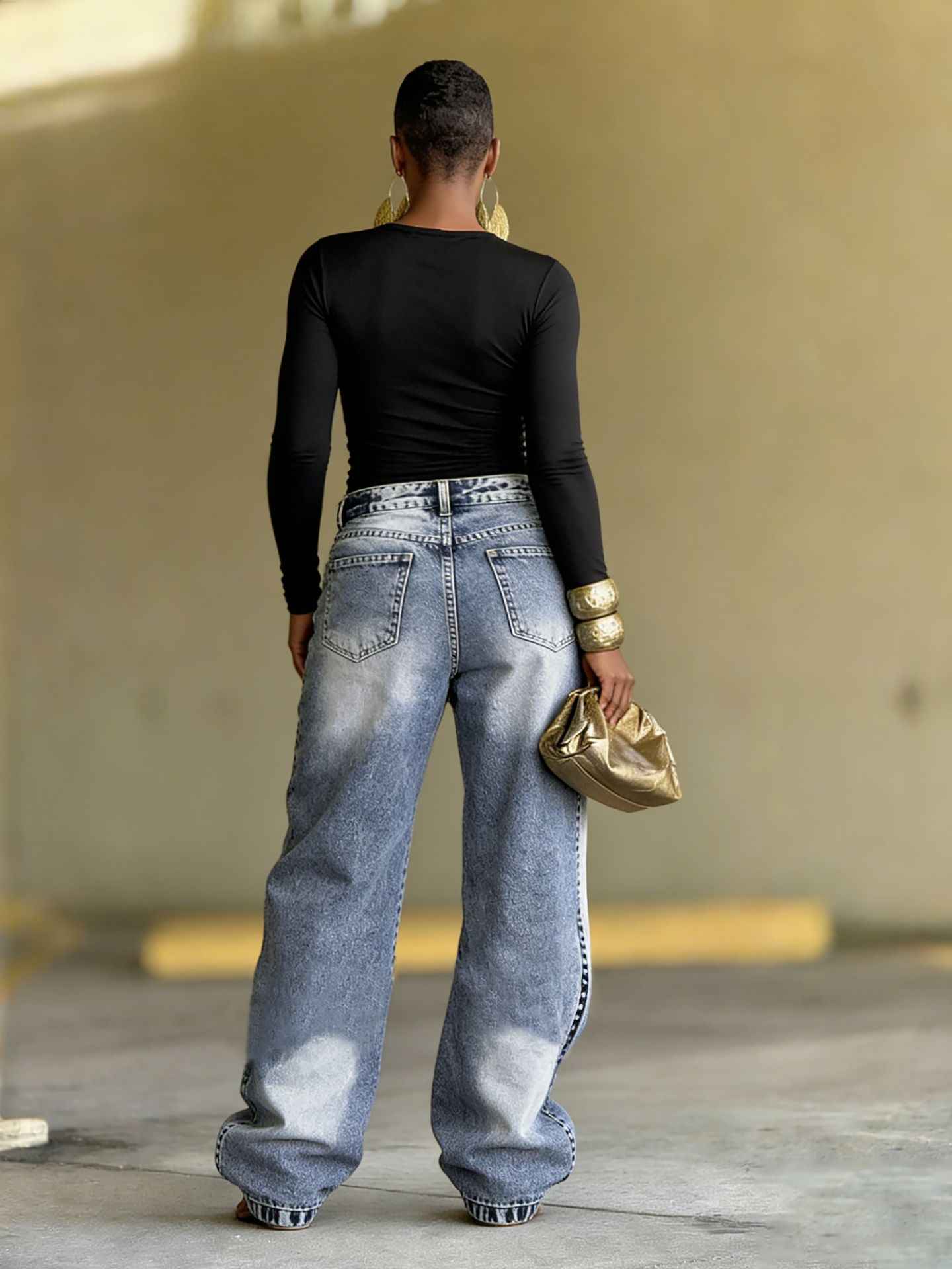 Deconstructed Layered Washed Denim Jeans