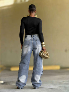 Deconstructed Layered Washed Denim Jeans