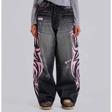 Womens Distressed Relaxed-Fit Denim Jeans With A Bold Totem Print And Extra-Wide Legs
