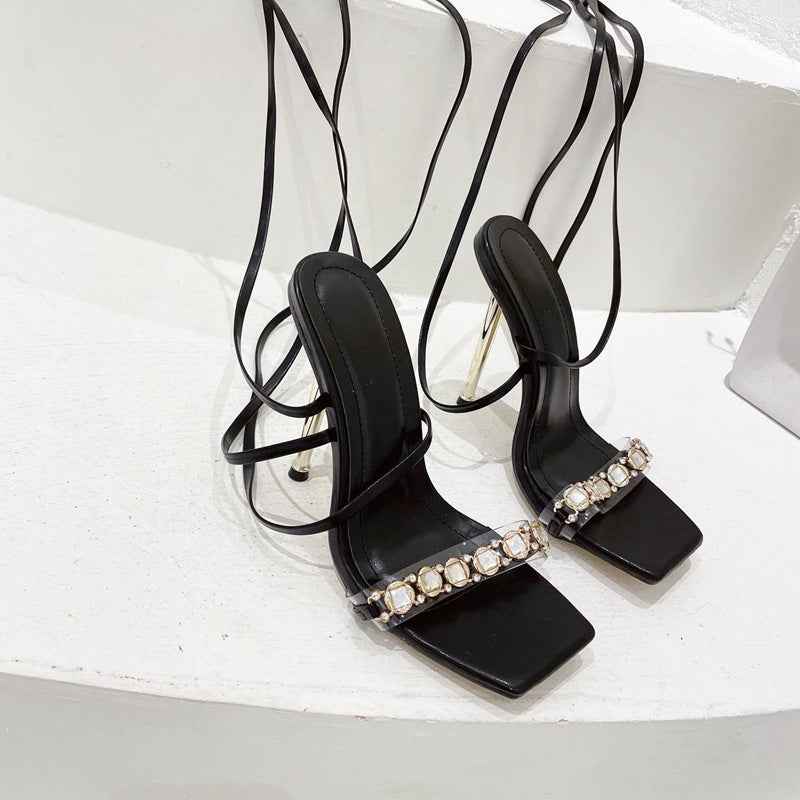 New Style Rhinestone Roman Cross Strap Sandals Women