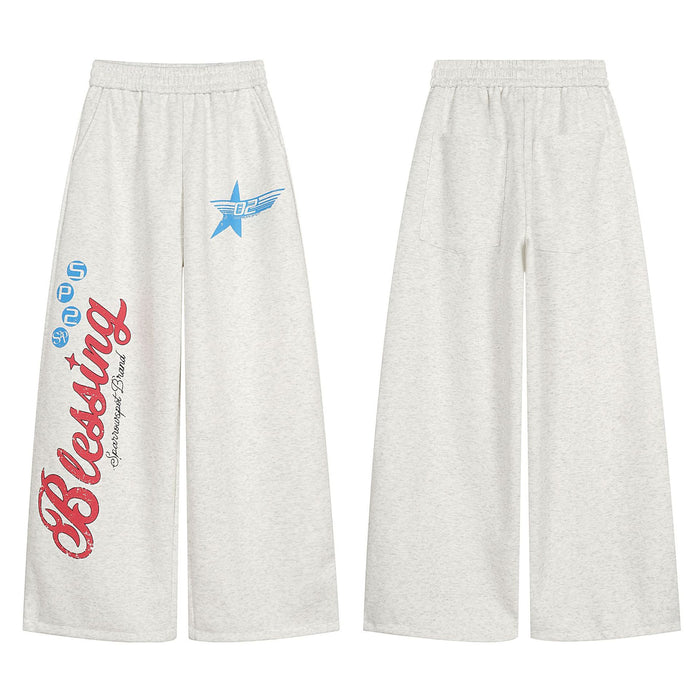 Pantalon décontracté à jambes larges, style streetwear américain, avec lettres imprimées