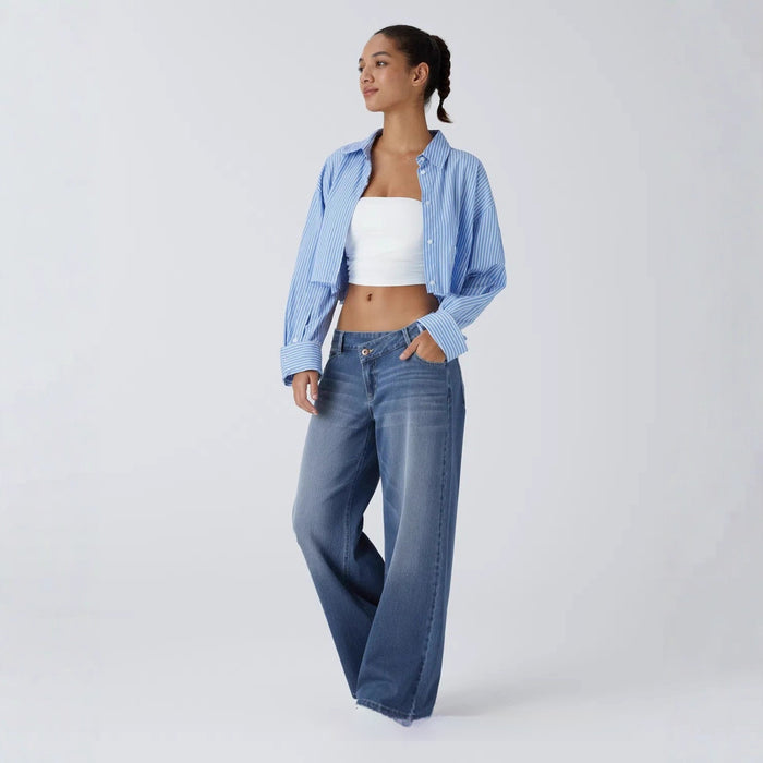 Jean en denim asymétrique taille basse coupe ample pour femme