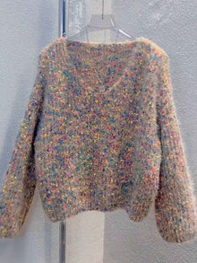 Women's V-neck Pullover Short Colorful Polka Dot Sweater