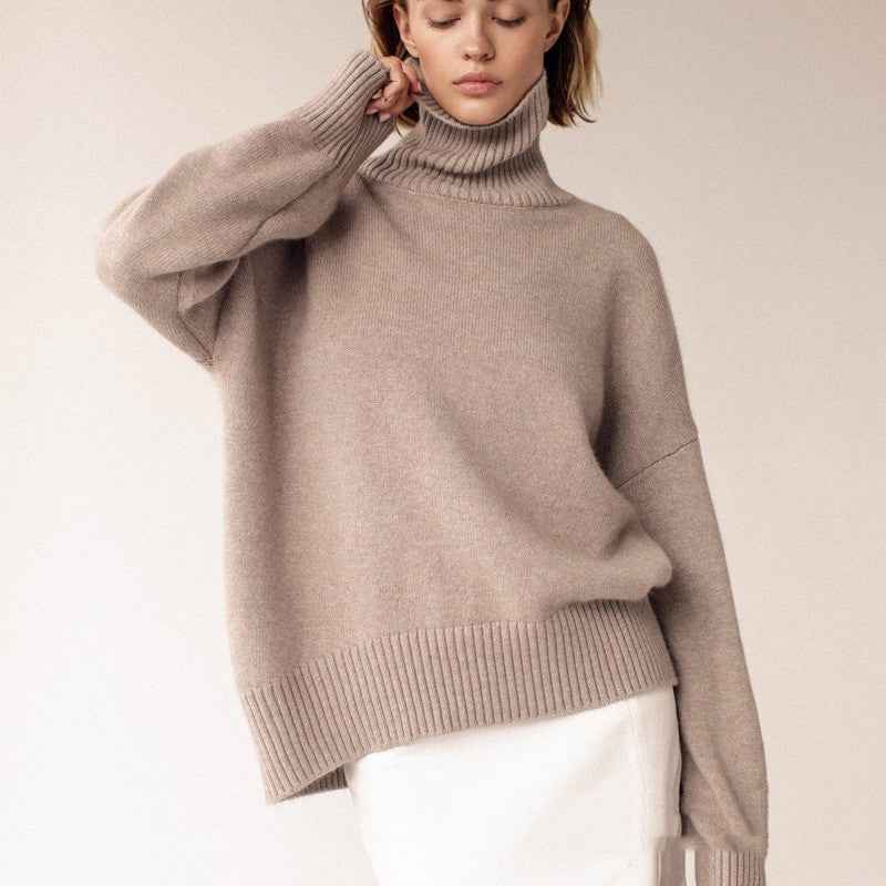 High Collar Loose Knitted Top Sweaters Women's Clothing