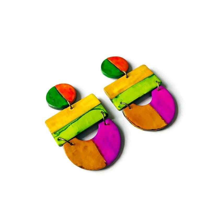 Striped Clip On Earrings Handmade