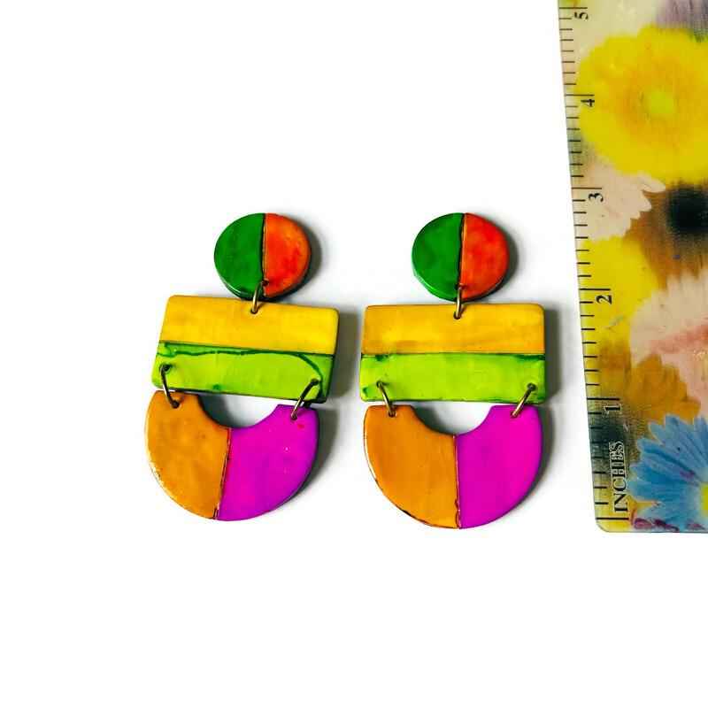 Striped Clip On Earrings Handmade