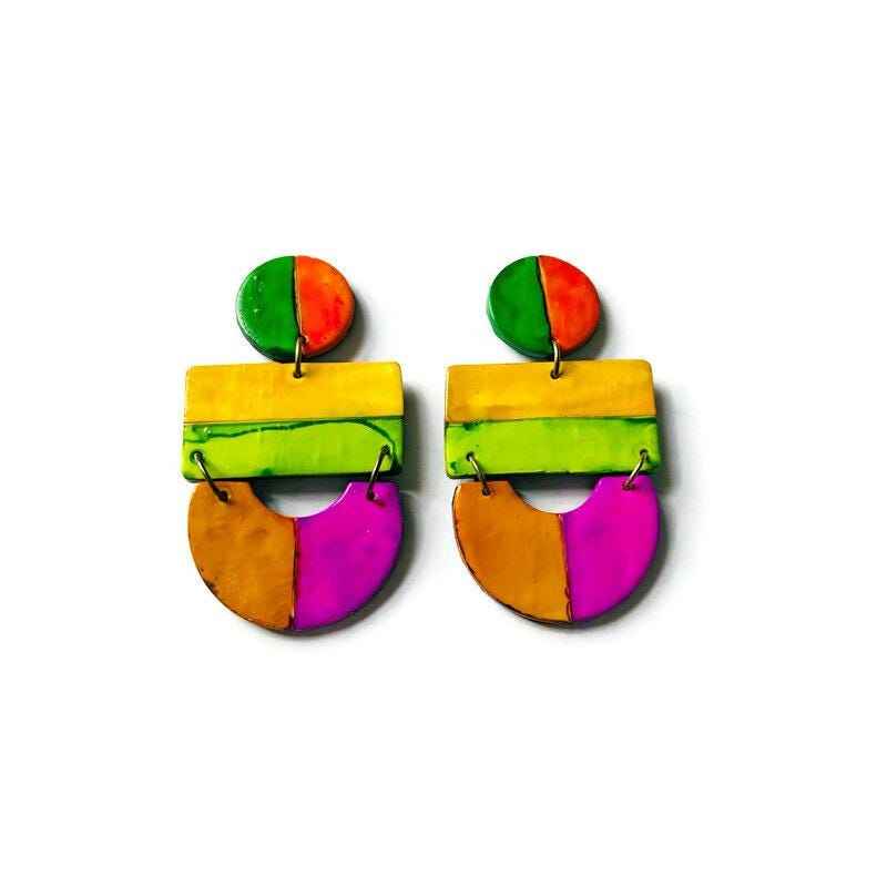 Striped Clip On Earrings Handmade